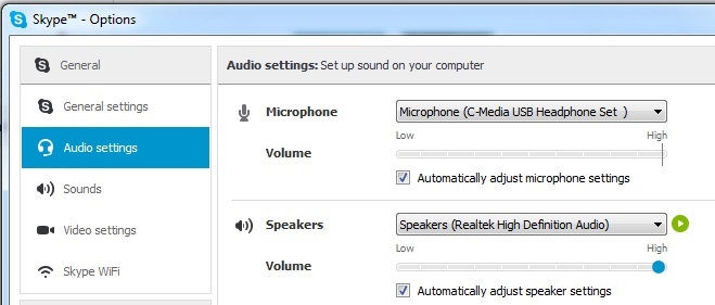 Skype Audio Config